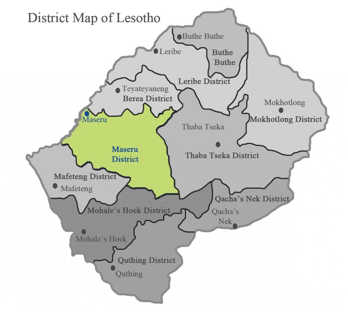 mapa do Lesotho mostrando distritos