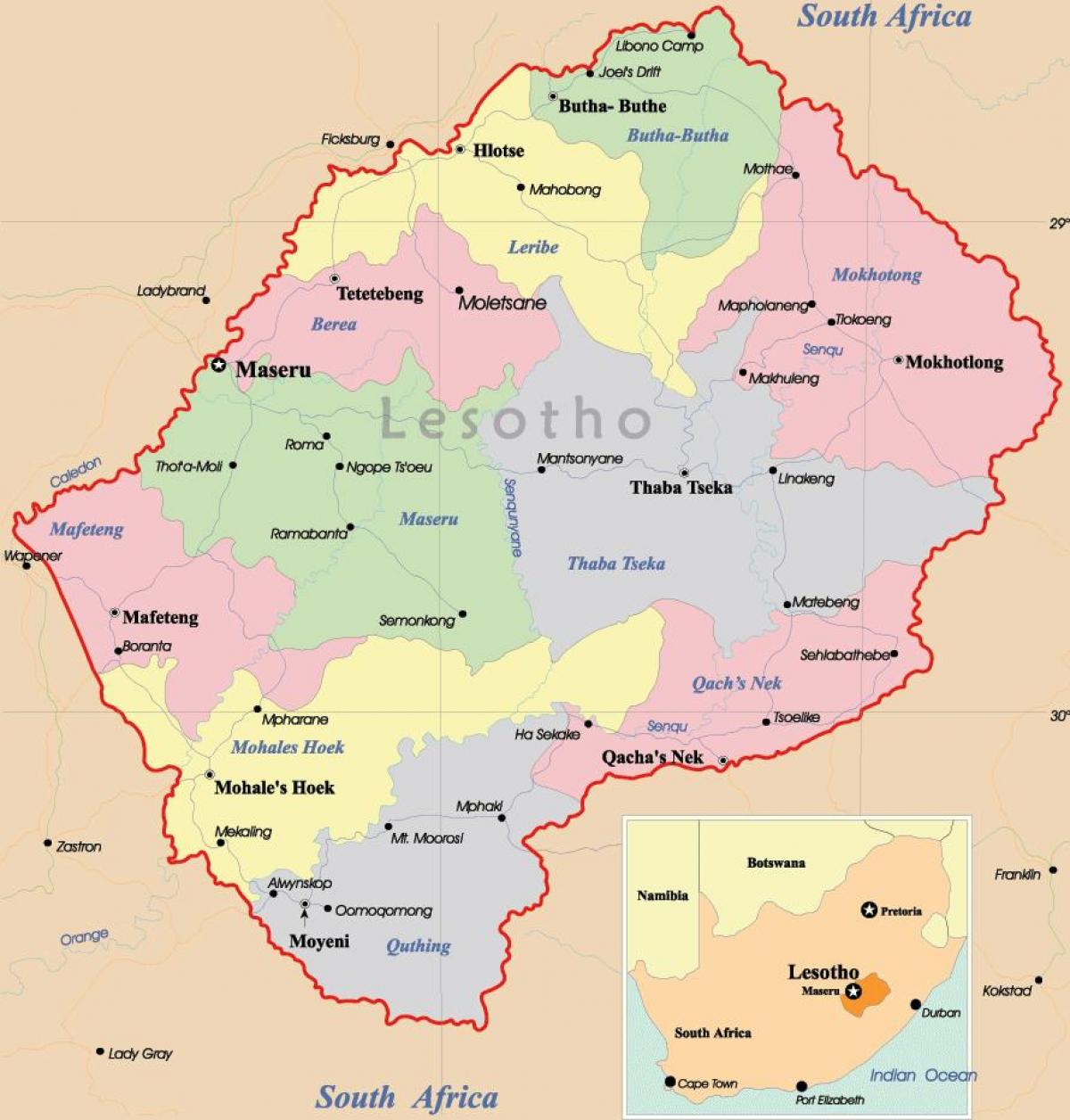 o mapa do Lesotho